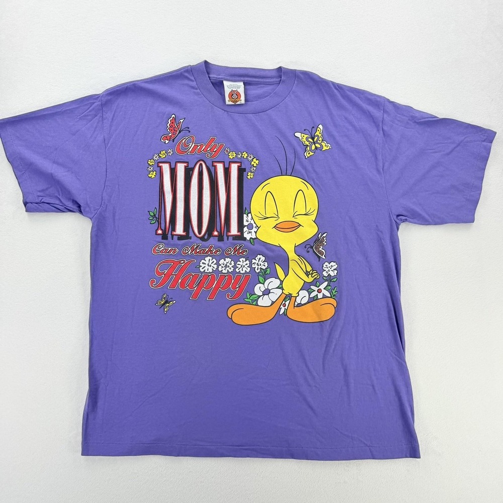Vintage Looney Tunes Tweety Shirt Womens XL Purple Only Mom Graphic Tee 90s